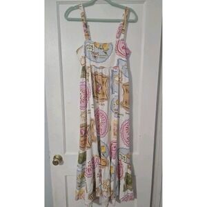 Paper Heart Amalfi Coast Les Citrons Maxi Dress XS Linen Blend Lemon Print